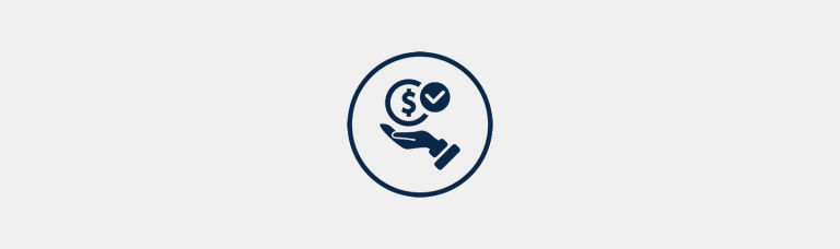 An open hand holding a dollar sign with a checkmark