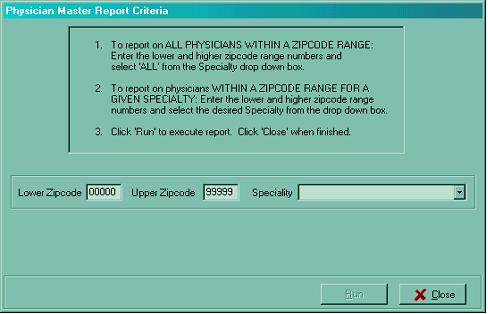 Physician Master Report Criteria