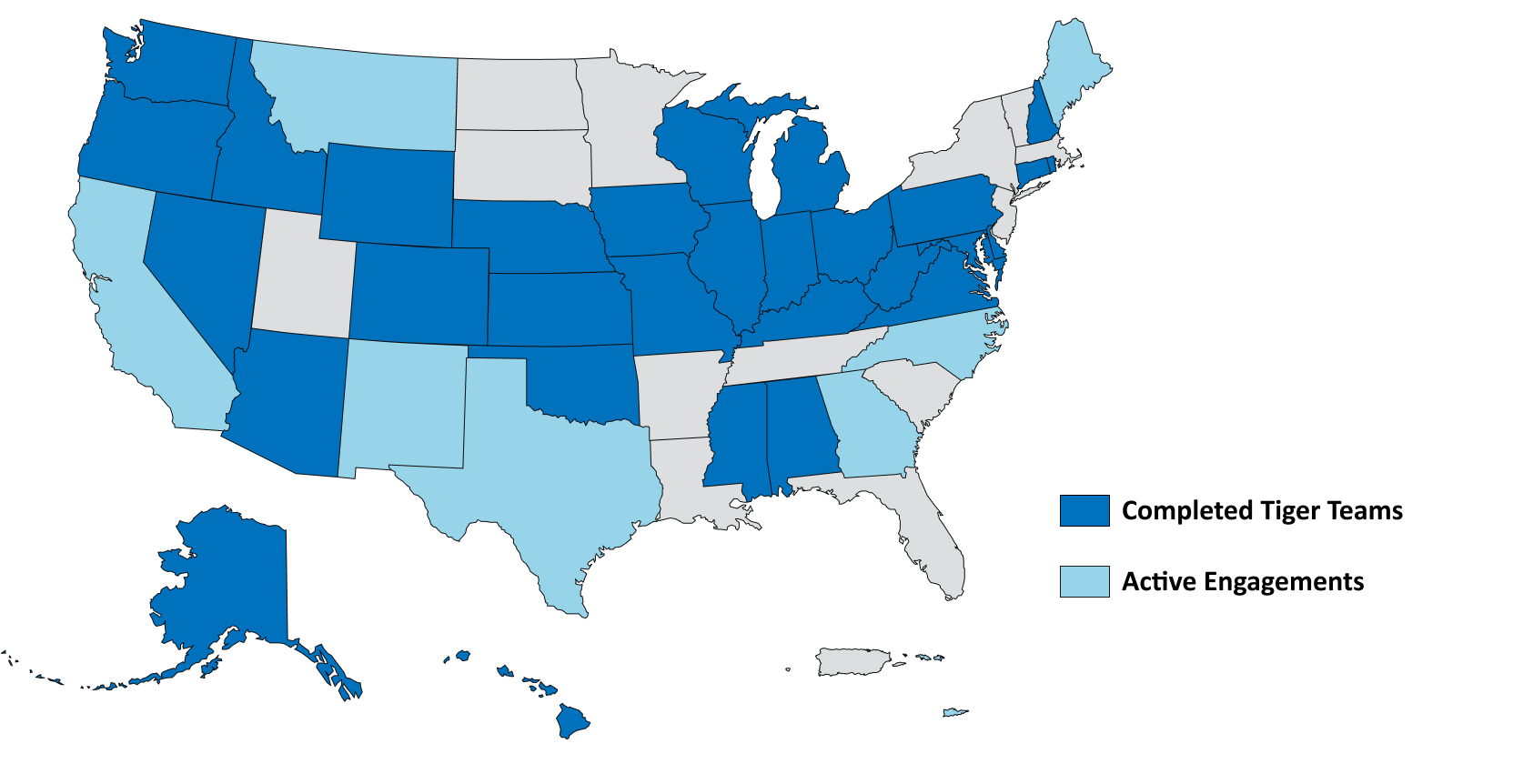 States that have participated in or are currently participating in Tiger Team engagements