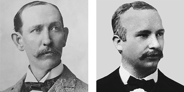 Black and white portraits of machinist Matthew Maguire and carpenter Peter McGuire.