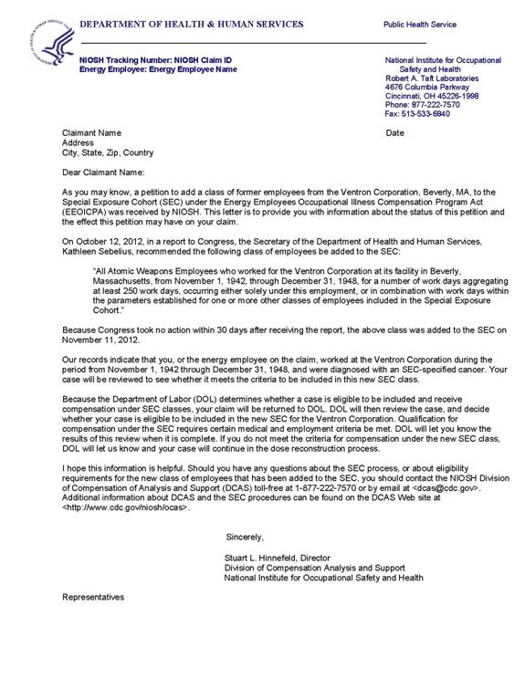 SEC Claimant Letter - Ventron Corp - no sig
