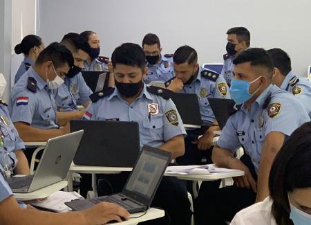 Members of the Paraguayan National Police participate in a training on child labor, forced labor, and human trafficking.