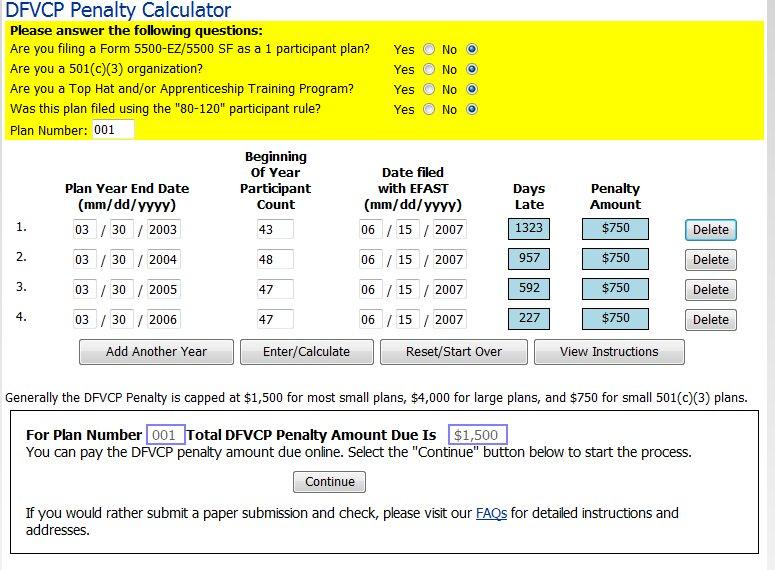 DFVCP Penalty Calculator Example One