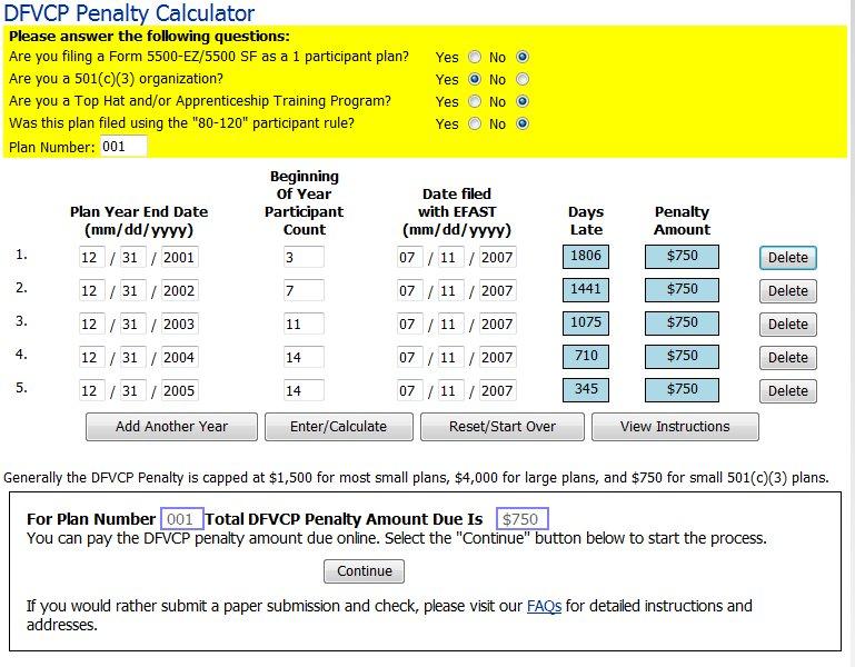 DFVCP Penalty Calculator Example Three