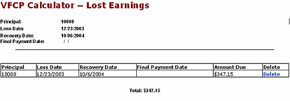 VFCP Calculator - Lost Earnings