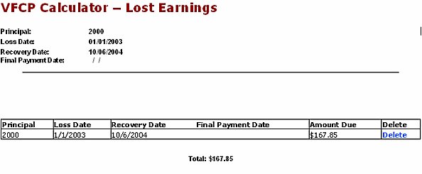 VFCP Calculator - Lost Earnings