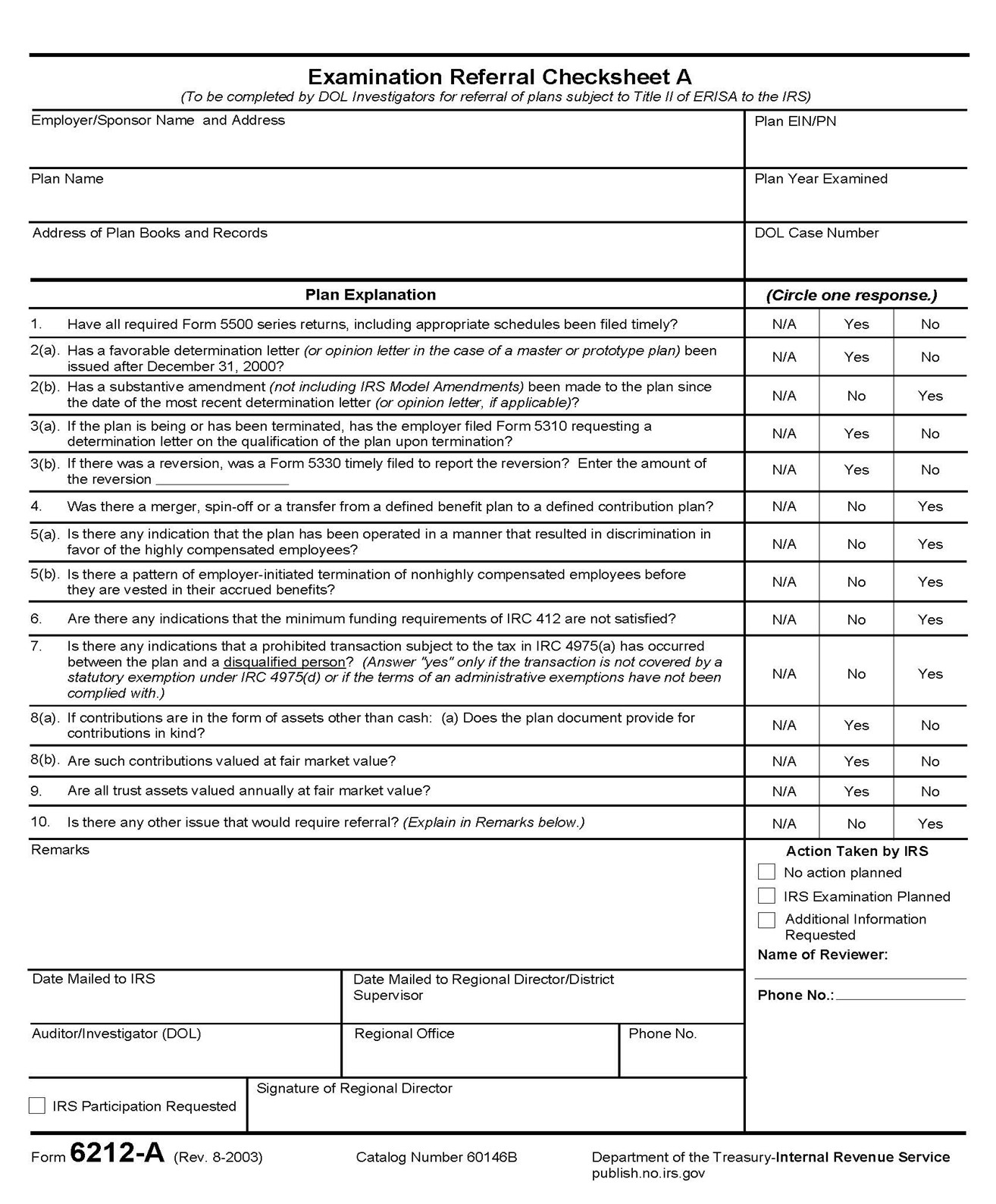 Examination Referral Checklist A