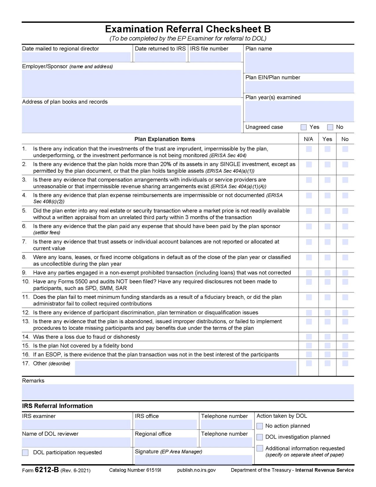Examination Referral Checklist B