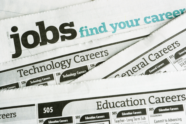 Newspaper with Jobs heading