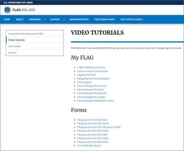 Screen Shot of Video Tutorials page