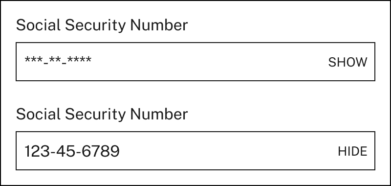 Masked and unmasked social security number fields