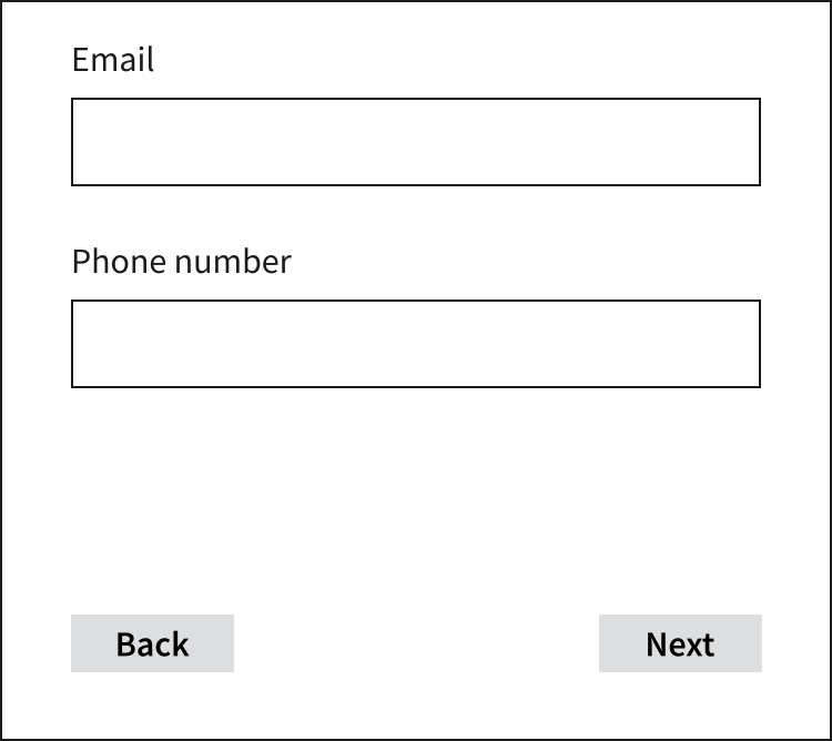The example shows a screen with two small buttons on each side of the screen. The button on the left says "Back", the one on the right side says "Next".