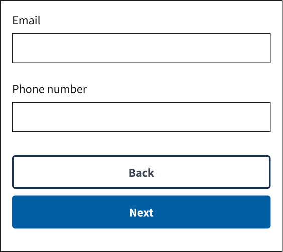 The example shows a screen with two buttons displayed in one column (namely "Back" and "Next", the latter highlighted in blue), taking up the entire width of the screen.