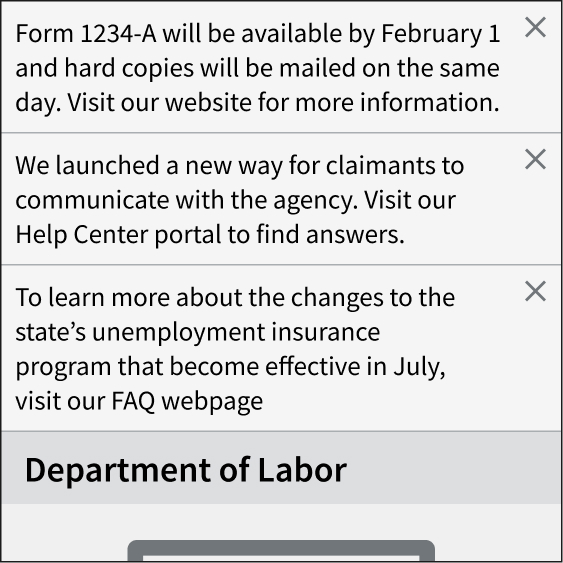 The example shows a screen with three different alerts taking up all the space in the frame.