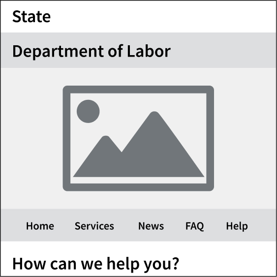 Example of a tall header containing the name of the state, a decorative image, and the navigation bar.