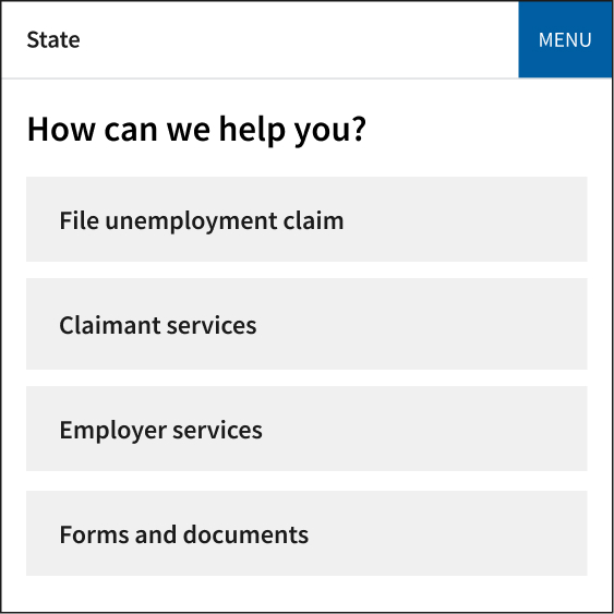 The example shows a screen without decorative images and a responsive menu.