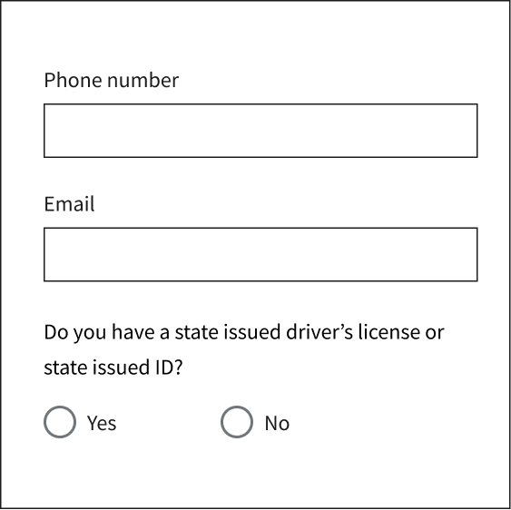 The example shows three form elements stacked vertically. First the name of the field and below the input field, including "phone number" and the input field below, as is the case of the name field "Email" and the input field is displayed below.