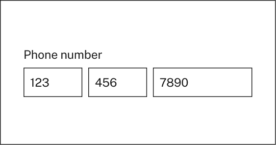The example shows three phone number input fields to input Example of a phone number questions with three separate input fields for phone numbers.