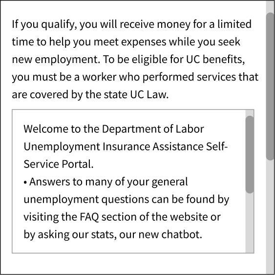 The example a shows a screen with a main scroll bar containing a text box that also has a scroll bar.