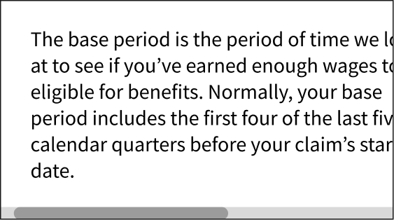 The example shows a screen with clipped text and a horizontal scroll bar to read the text in full.