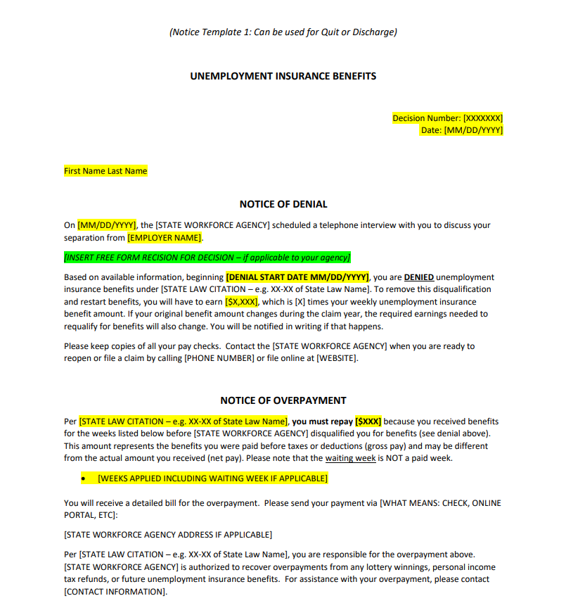 Revised quit and discharge notification 