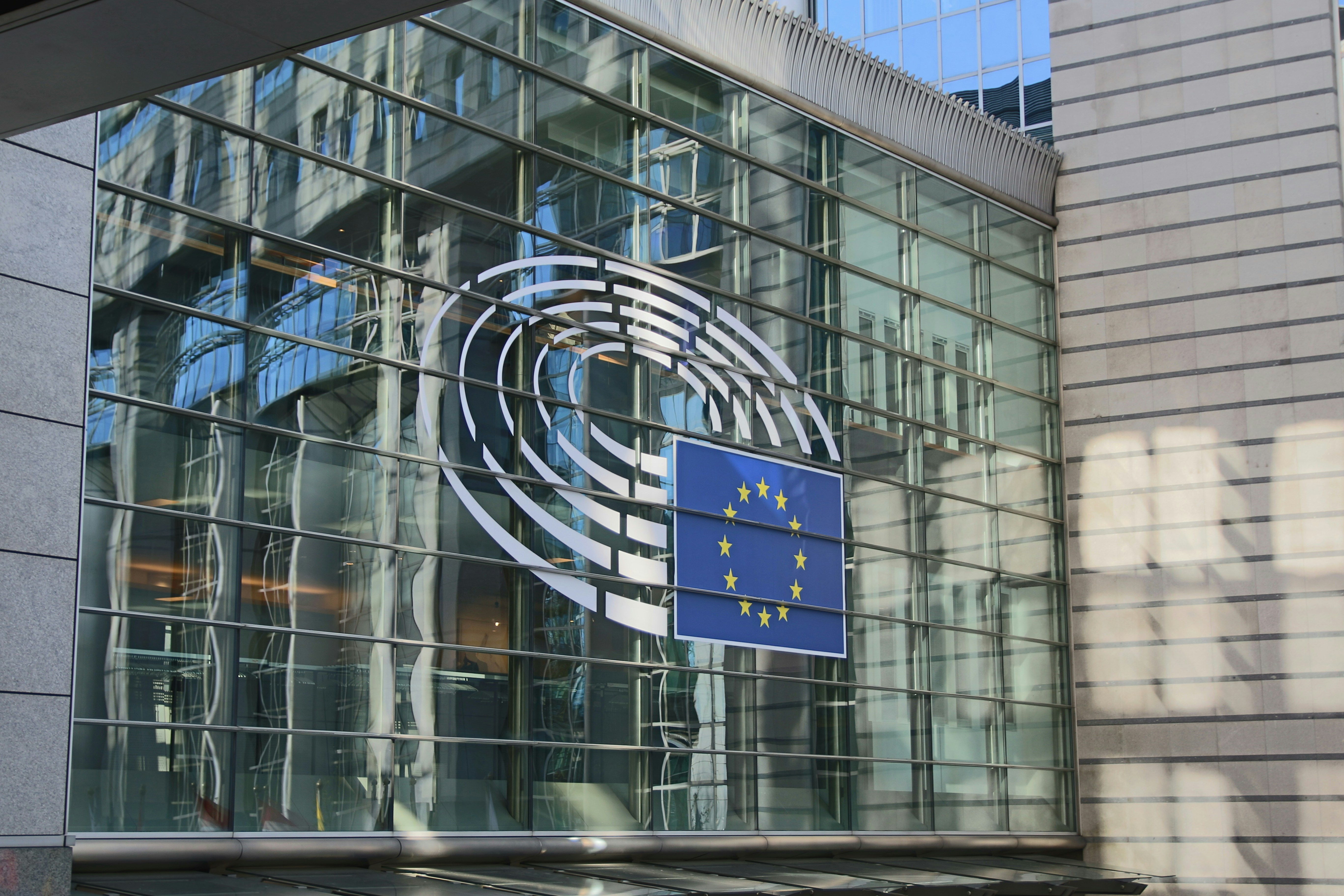 European Union Parliament, Gray Building with EU Logo