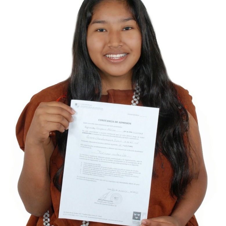 Melisa holding her scholarship letter