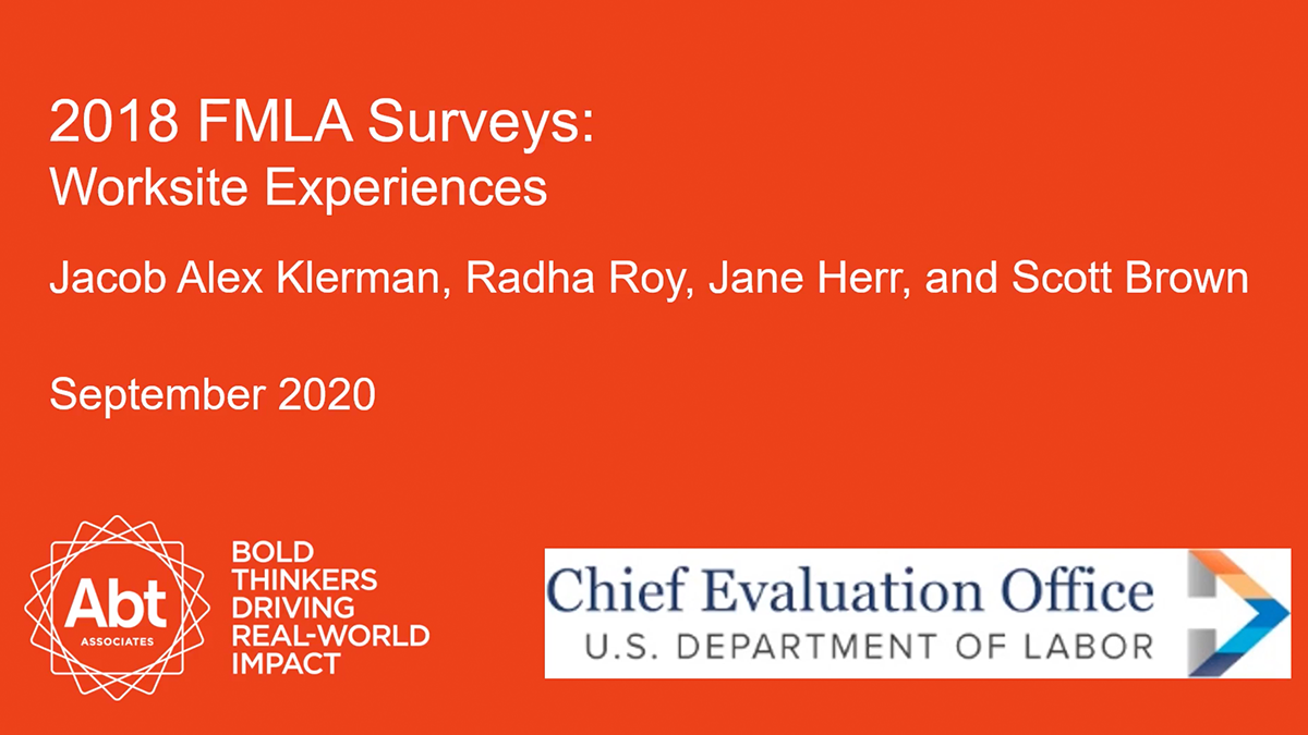 To gain knowledge of how employees and employers understand and experience FMLA, the U.S. Department of Labor surveyed employees and employers in 1995, 2000, 2012, and 2018. Watch and learn more about the key findings from the 2018 worksite survey.