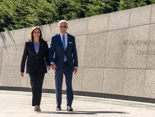 Vice President Kamala Harris and President Joe Biden Walk Together