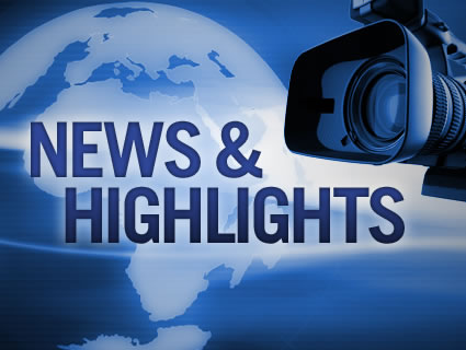 Image of a video camera and a globe with the words 'News & Highlights'
