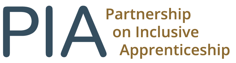 Partnership on Inclusive Apprenticeship (PIA) logo in gold and blue font.