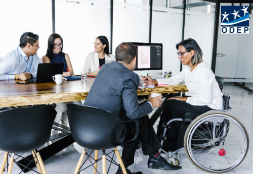 A lady sitting in the wheelchair in ODEP office