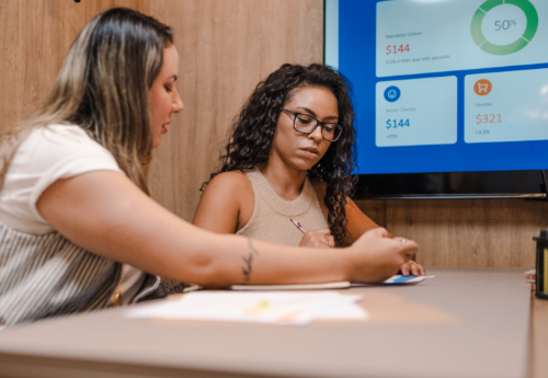 Two women discuss financial future