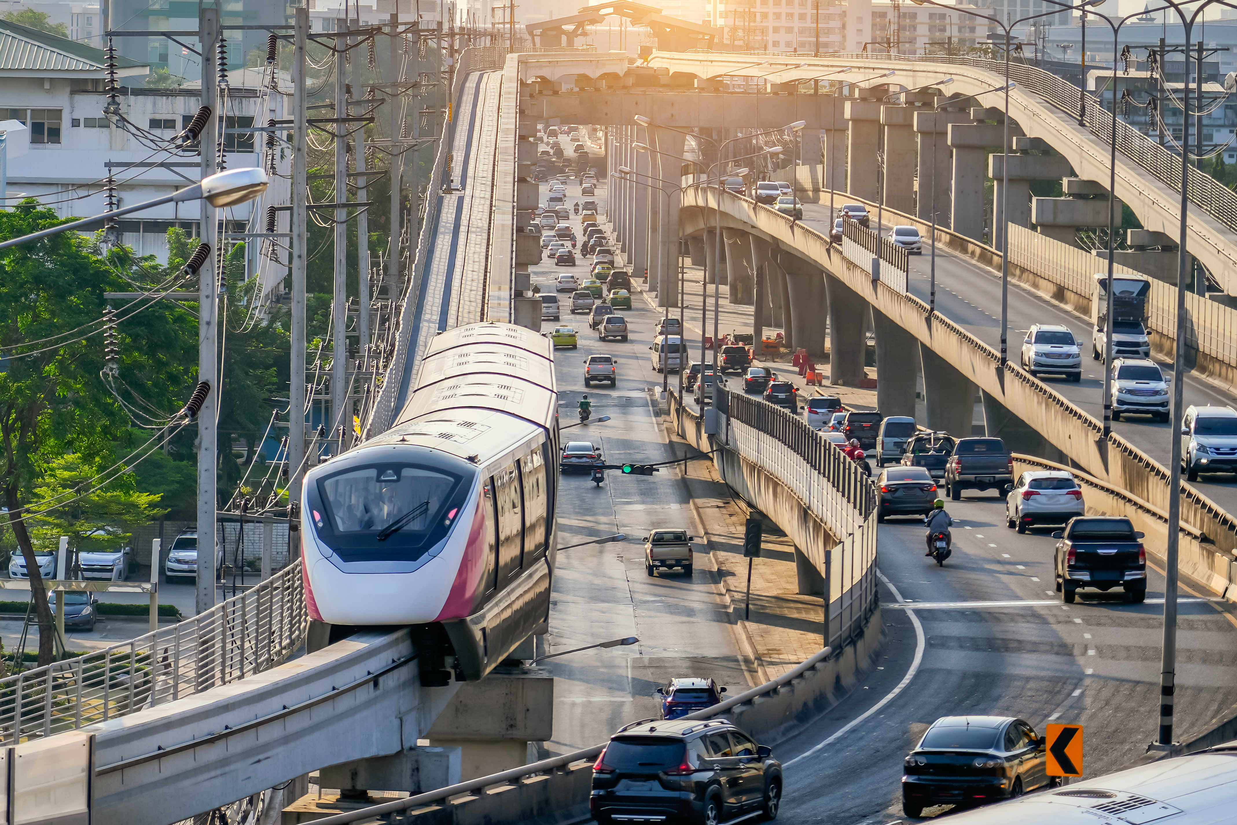 metro in city and traffic