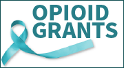 Teal addiction recovery ribbon. Text reads: Opioid grants