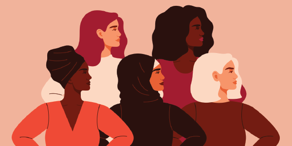 Illustration of diverse group of women standing with confidence.