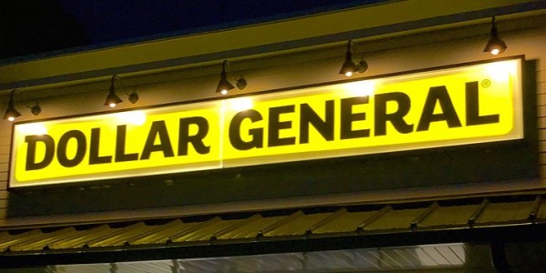 The logo of a Dollar General hangs above the store’s awning. 