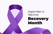 September is National Recovery Month. Purple ribbon. 