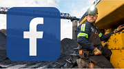 A mineworker on site, with the Facebook logo superimposed.
