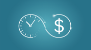 Overtime concept – illustration shows connected symbols representing a clock and money.