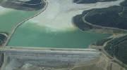 Aerial view of a mine tailing dam.