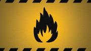 Black-and-yellow flame icon from a warning sign indicating flammable materials.