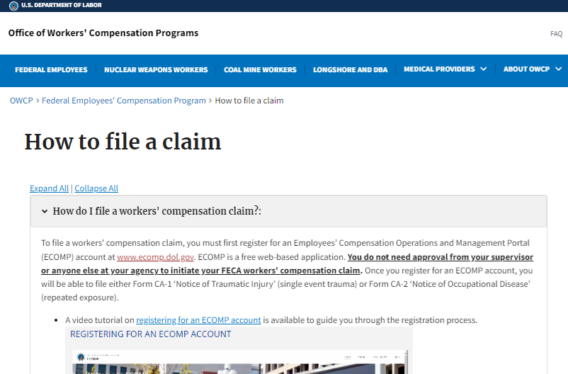 How to file a claim webpage