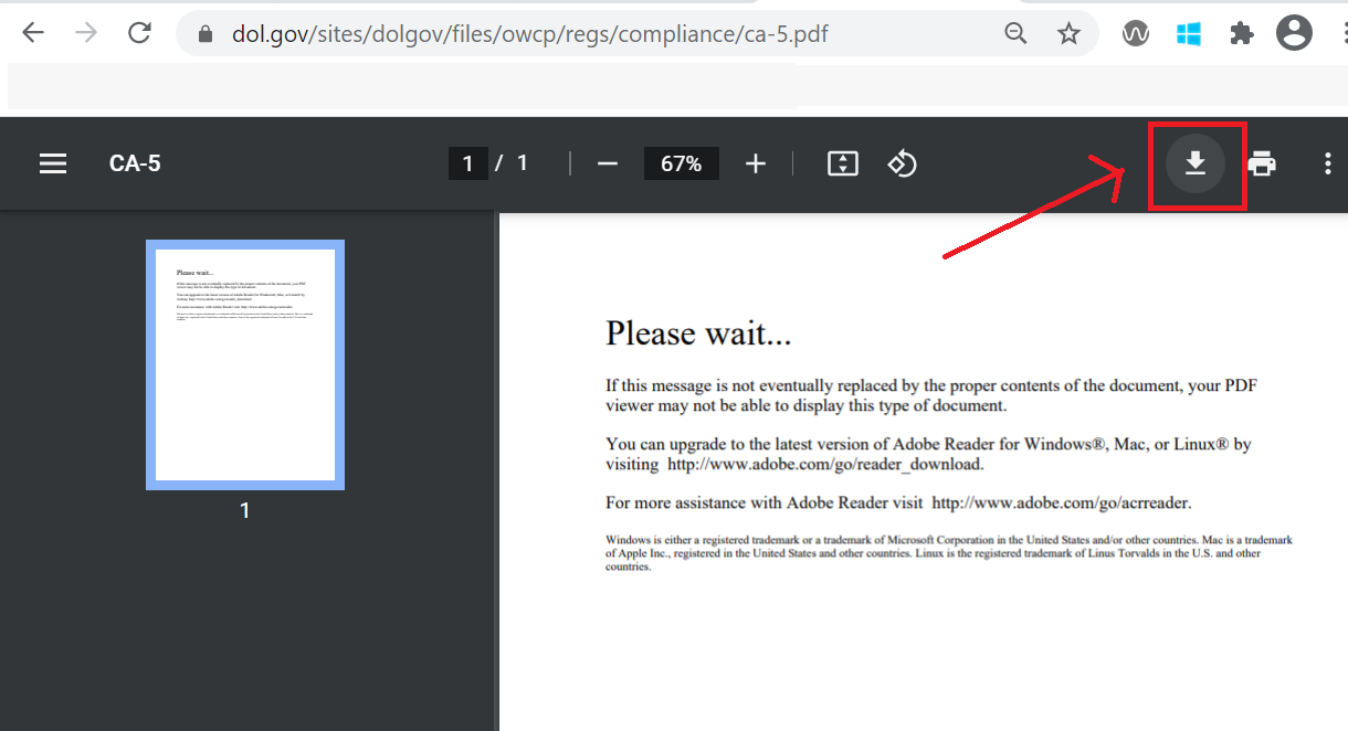 Download PDF button in browser