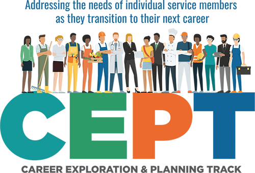 Career Exploration and Planning Track Logo, CEPT, people shown with various professional attire