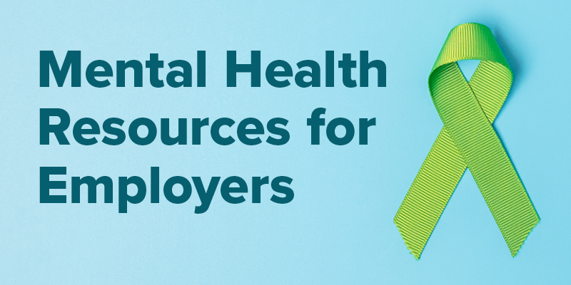 Mental health resources for employers with a green ribbon