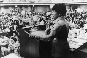 Rev. Addie Wyatt speaking at first Coalition of Labor Union Women convention in Chicago, 1974. Source: Chicago Public Library, Vivian G. Harsh Research Collection, Rev. Addie and Rev. Claude Papers, Box 346, Photo 40