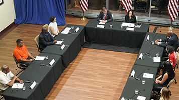 Secretary Walsh and Vice President Harris speak to a group of workers in Pennsylvania.