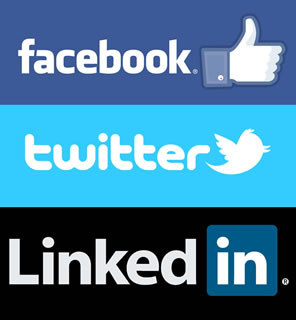 Logos of Facebook, Twitter and LinkedIn
