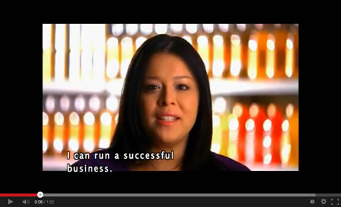 Image of woman speaking with the caption 'I can run a successful business'